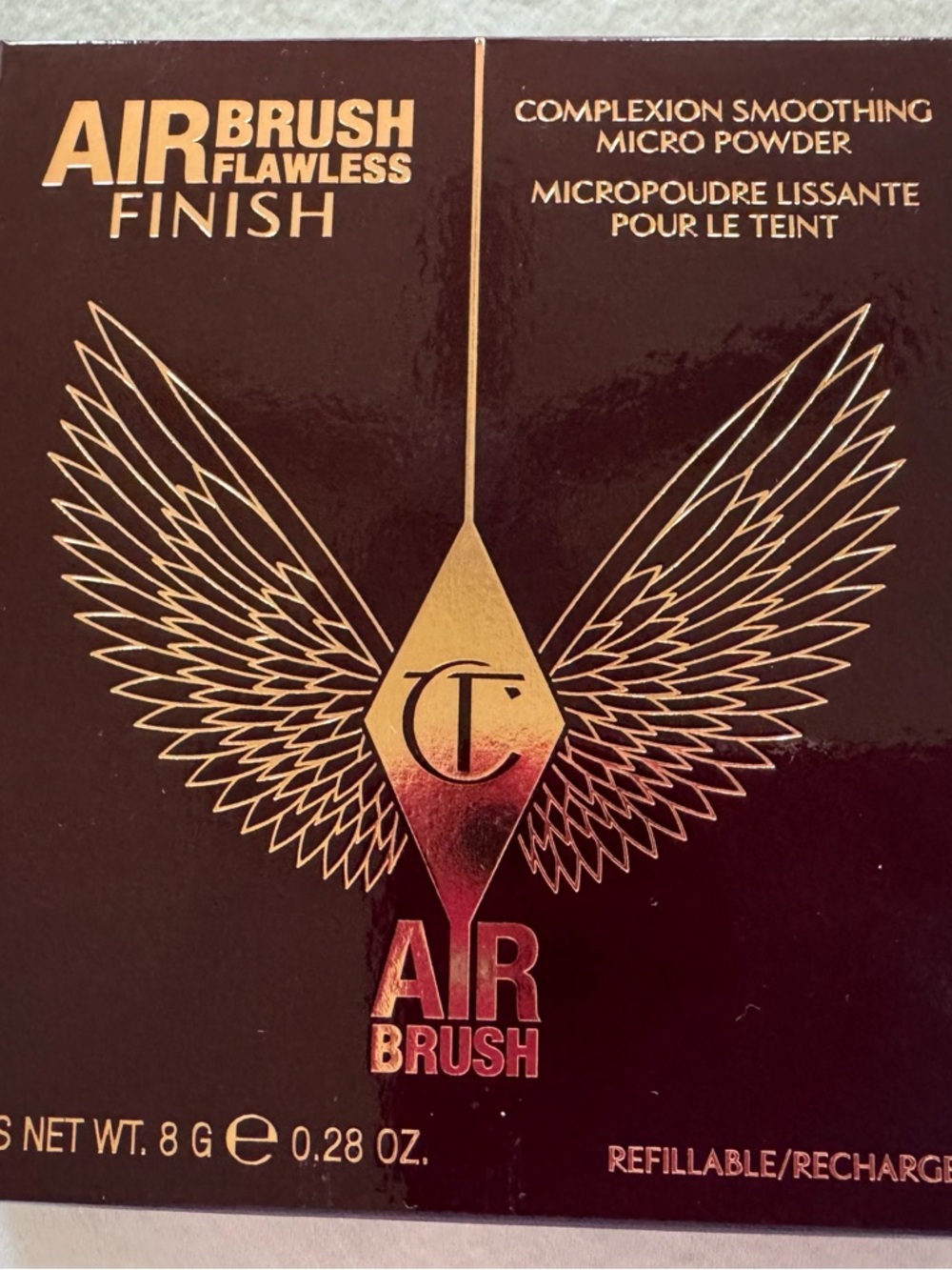 FULL SIZE - Charlotte Tilbury Airbrush Finish Powder Box - Gold and Burgundy